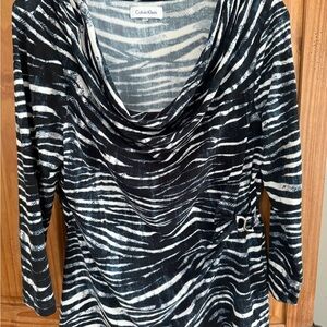 Calvin Klein Black and White Zebra Print Cowl Neck Blouse